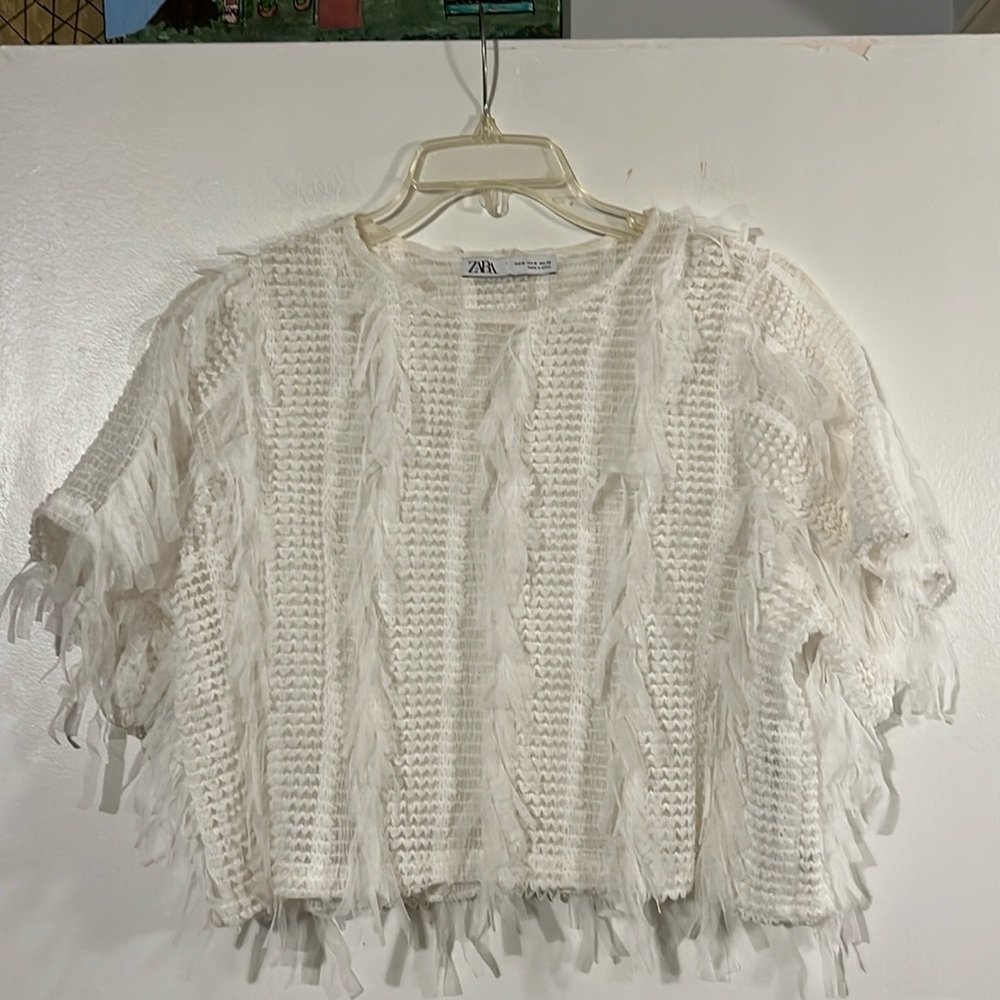 Zara Cream Color Multi Pattern Top - image 1